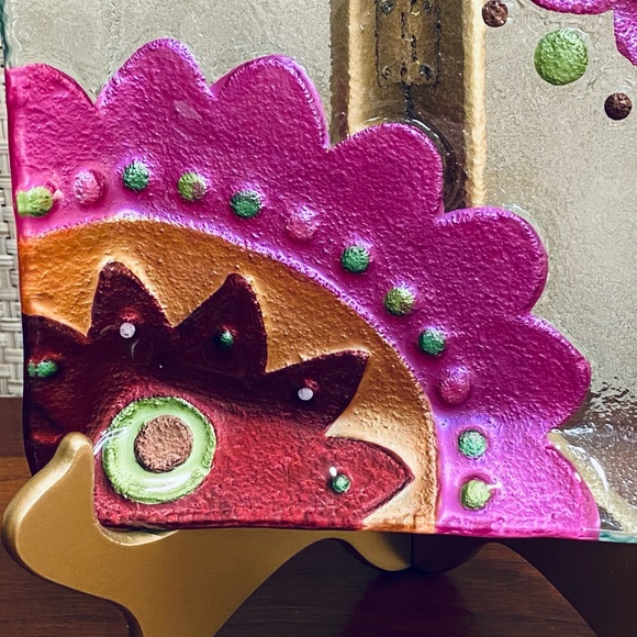 🌟HP🌟VTG 1990s Reverse Painted Fuchsia Floral Glass Dish - Picture 2 of 5